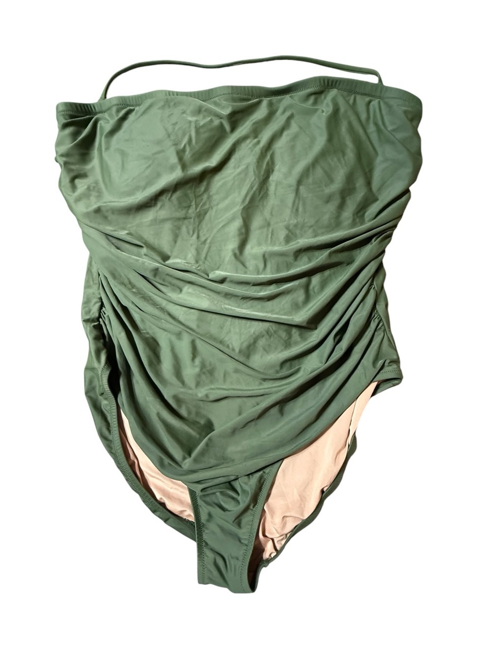 J.Crew Size 22 One-Piece Swimsuit Ruched Bandeau Olive Green Tummy Control Plus